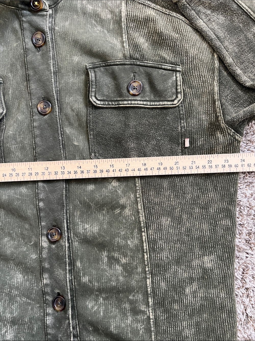 EUC PILCRO Relaxed Shirt Jacket Button Down Olive Distressed 100% Cotton L - Picture 15 of 16